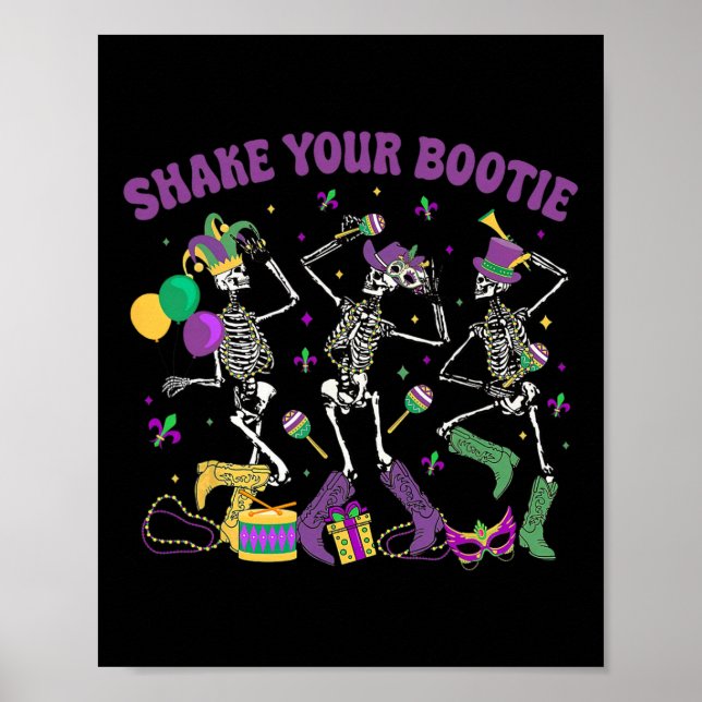 Affiche Shake Your Bootie Skeleton Mardi Gras Cowboy Boot (Devant)