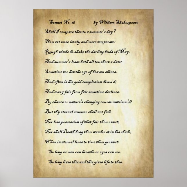 Affiche Shakespeare Sonnet 18 (Devant)