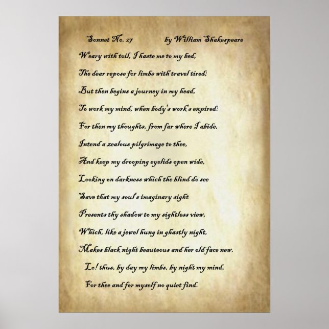 Affiche Shakespeare Sonnet 27 (Devant)