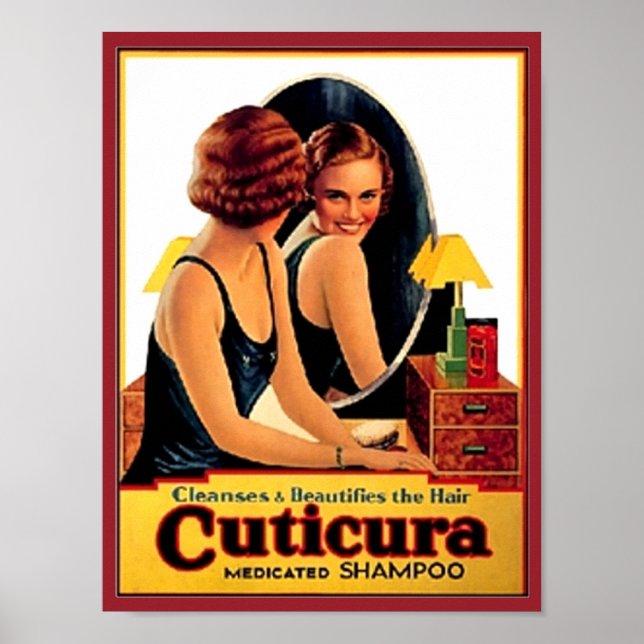 Affiche Shampooing Cuticura vintage et belle femme dans (Devant)