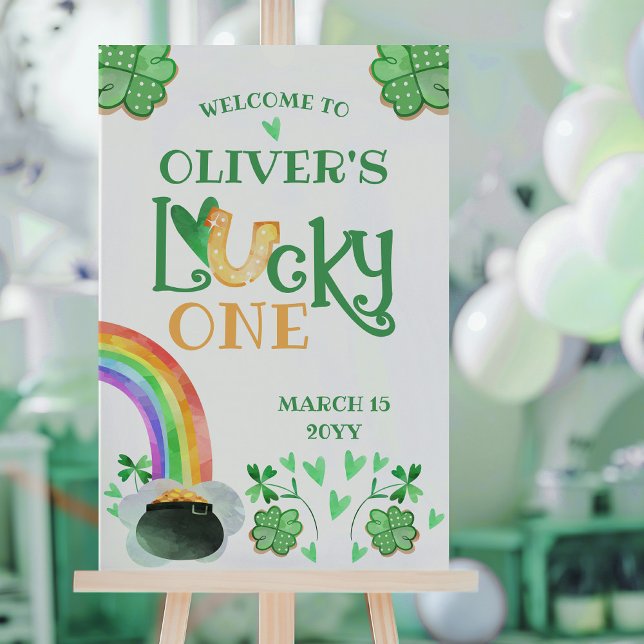 Affiche Shamrock arc-en-ciel Lucky One Premier anniversair (Lucky One 1st Birthday St Patricks Themed Poster by Darling & May)