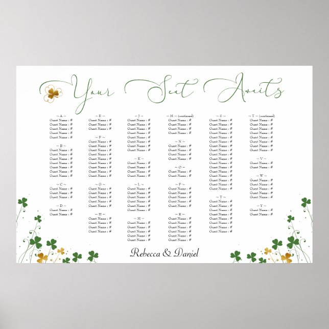 Affiche Shamrock Calligraphie Mariage irlandais Plan de si (Devant)