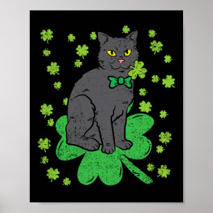 Affiche Shamrock Chat Jour de la Saint Patrick 4 Leaf Clov