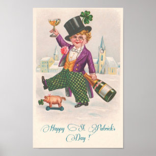 Affiche Shamrock heureux vintage Champagne de Jour de la