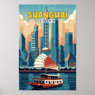 Affiche Shanghai Chine Art Vintage Illustration