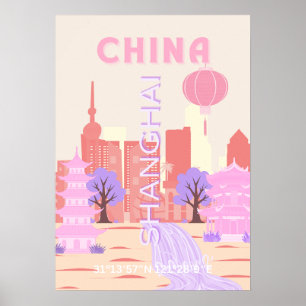 Affiche Shanghai Chine Pastel Voyage Art
