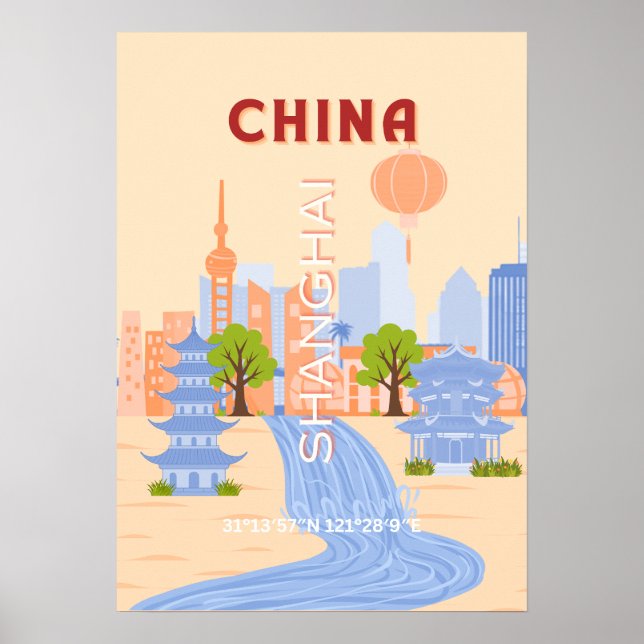 Affiche Shanghai Chine Rétro Pastel Art du Voyage (Devant)