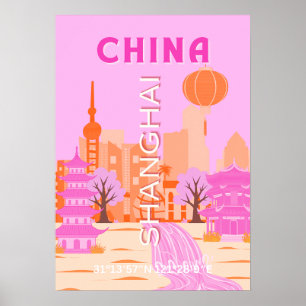 Affiche Shanghai Chine Rose Voyage Art