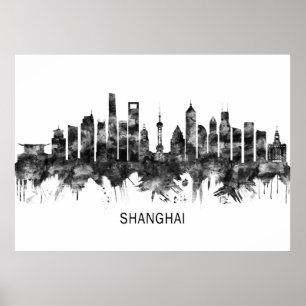 Affiche Shanghai Chine Skyline BW