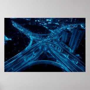 Affiche Shanghai Yanan Road passe le pont la nuit avec