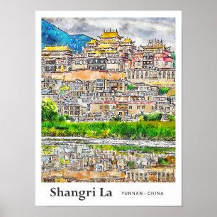 Affiche Shangri La Yunnan Chine Travel Art Aquarelle