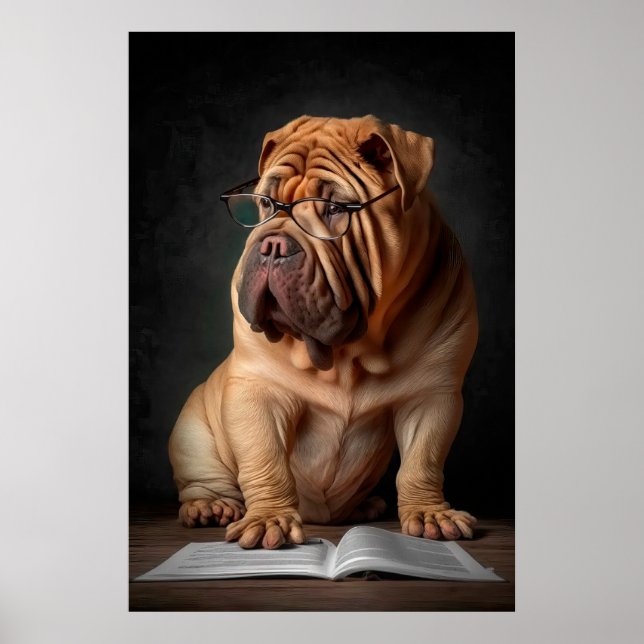 Affiche Shar Pei Chien intelligent avec conception de livr (Devant)