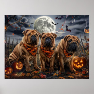 Affiche Shar Pei Halloween Éffrayant