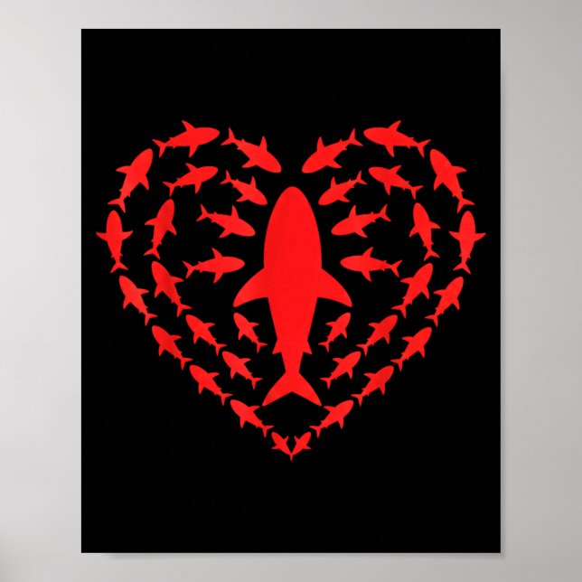 Affiche Shark Heart Ocean Funny Valentines Day Men Women K (Devant)