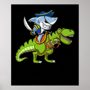 Affiche Shark Pirate Riding A T-Rex Dinosaur Fantasy