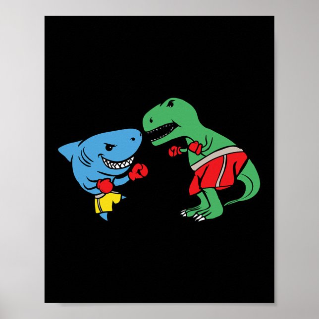 Affiche Shark Punching T-rex Dinosaur Funny Fighting Boxin (Devant)