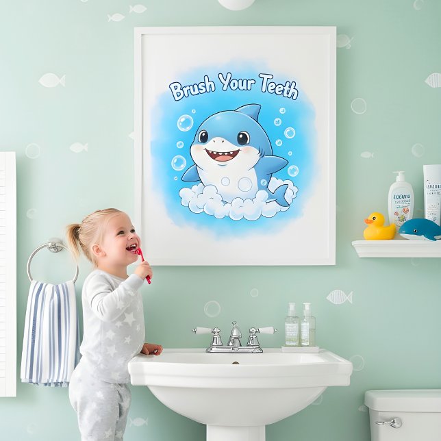 Affiche Shark Splash Kids Bathroom Wall Art (Créateur téléchargé)