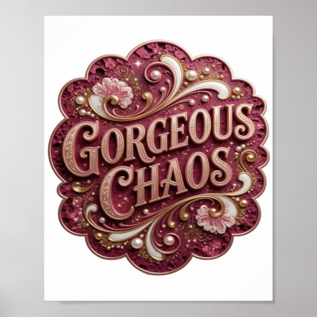 Affiche Sharp Gold GORGEOUS CHAOS Texte Art 3D (Devant)