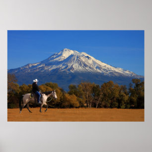 AFFICHE SHASTA DE BÂTI AVEC LE CHEVAL ET LE CAVALIER