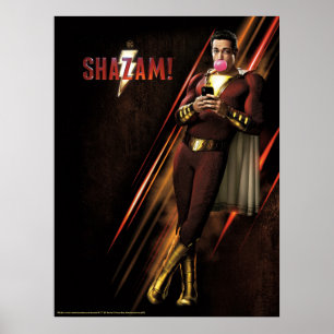 Affiche SHAZAM !   Shazam soufflant la bulle gomme