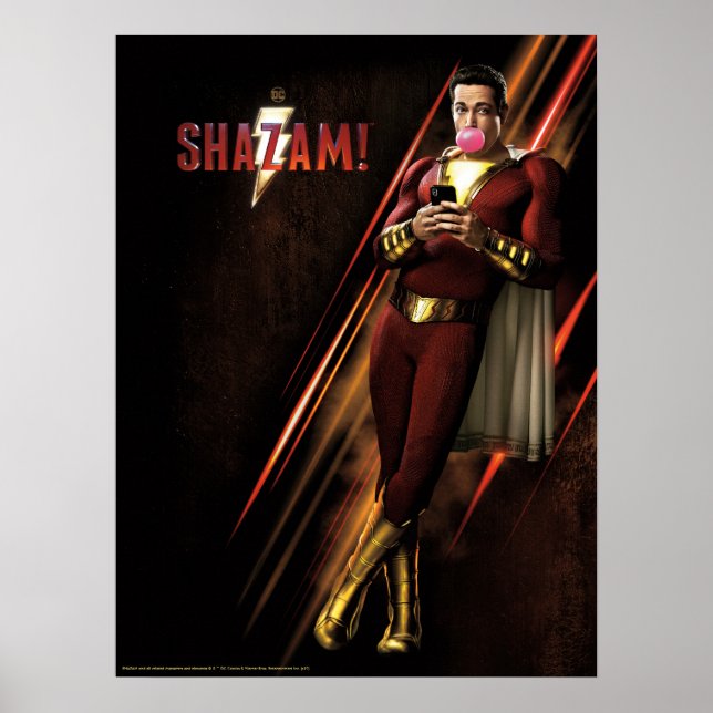 Affiche SHAZAM ! | Shazam soufflant la bulle gomme (Devant)