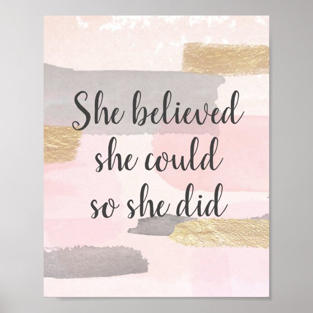 Affiche SHE BELIEVED SHE COULD - Pink Gold Quote (Devant)