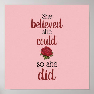 Affiche She Believed She Could Vintage Pink Floral Rose