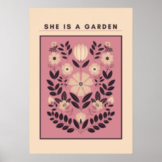 Affiche She Is a Garden – Botanical Wall Art (Blush)
