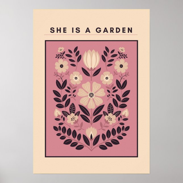 Affiche She Is a Garden – Botanical Wall Art (Blush) (Devant)