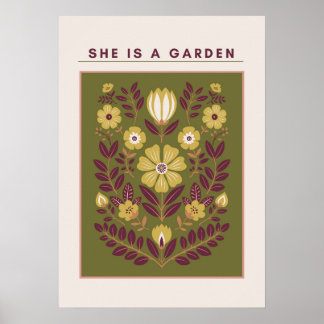 Affiche She Is a Garden – Botanical Wall Art (Sage)