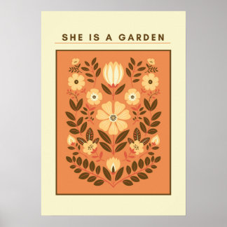 Affiche She Is a Garden – Botanical Wall Art (Terracotta)