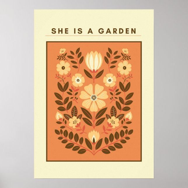 Affiche She Is a Garden – Botanical Wall Art (Terracotta) (Devant)