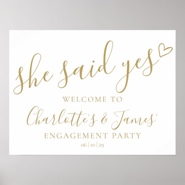 Affiche She Said Yes Engagement Party Gold Welcome Sign (Devant)