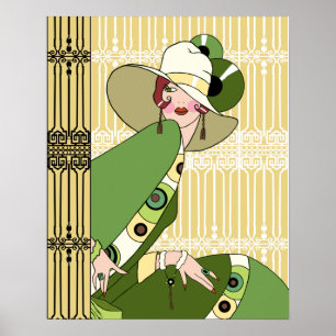 Affiche Shelby, 1920s Art Deco Lady in Yellow and Olive