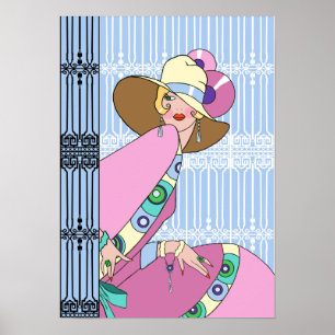 Affiche Shelby, Madame des années 1930 dans le bleu et le