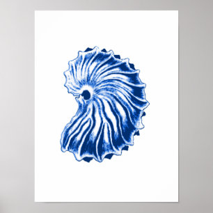 Affiche Shell, bleu d'indigo et blanc en spirale