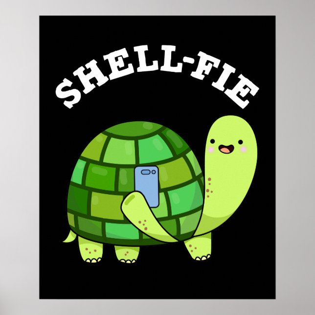 Affiche Shell-fie Funny Tortoise Selfie Pun Dark BG (Devant)