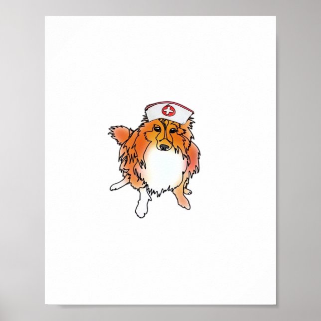 Affiche Sheltie Chien en infirmière Casquette - animalsinh (Devant)
