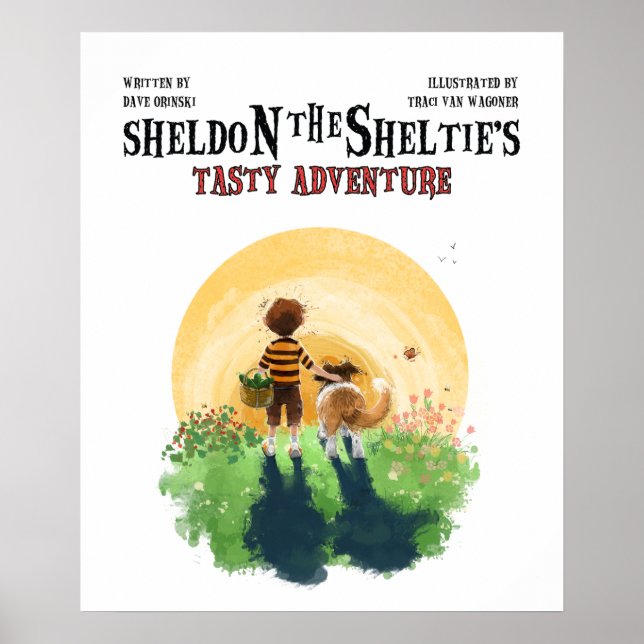 Affiche Sheltie Chien et Garçon Marchent dans le Coucher d (Devant)