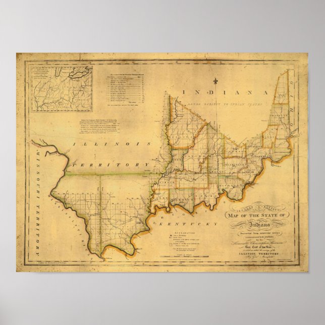 Affiche Shelton et Kensett's Map Of State Of Indiana (Devant)
