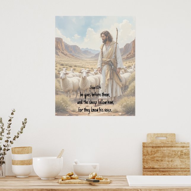 Affiche Shepherd goes before them Bible Scripture (Cuisine)