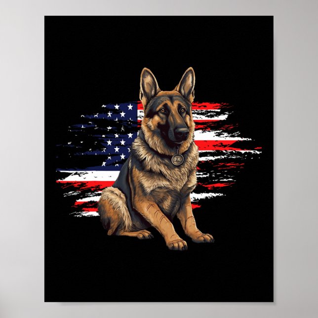 Affiche Shepherd Usa Drapeau 4 juillet Chien Papa Fête des (Devant)