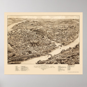 Affiche Sherbrooke, Québec, Canada Carte panoramique - 188