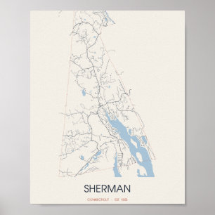 Affiche Sherman, carte postale des rues du Connecticut – d