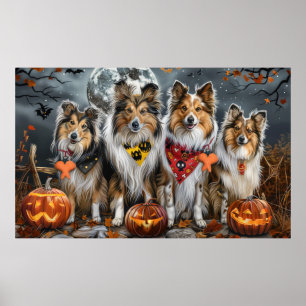 Affiche Shetland Sheepdog Halloween Éffrayant