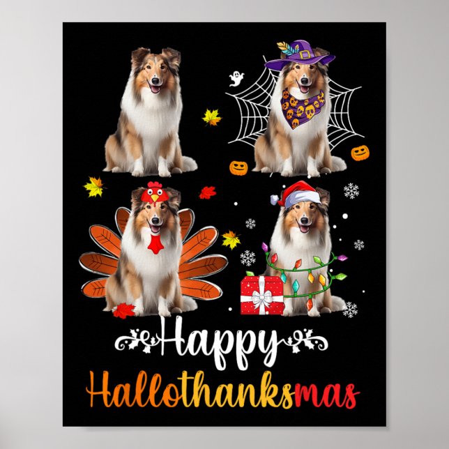 Affiche Shetland Sheepdog Halloween Noël Happy Hallot (Devant)