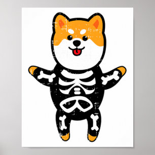 Affiche Shi Inu Skeleton Costume mignon Chien facile Hallo