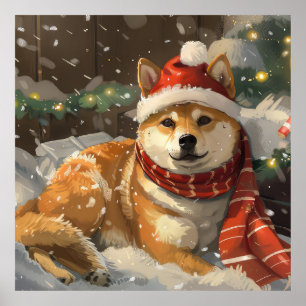 Affiche Shiba Inu Chien Festive de Noël