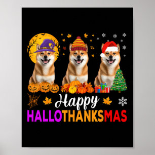 Affiche Shiba Inu Chien Halloween Noël Hallothanksmas 1
