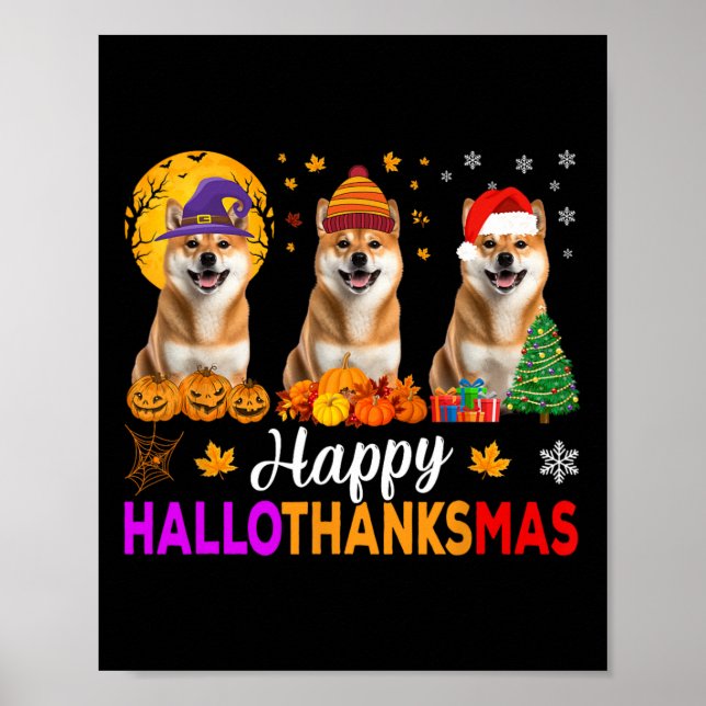 Affiche Shiba Inu Chien Halloween Noël Hallothanksmas 1 (Devant)